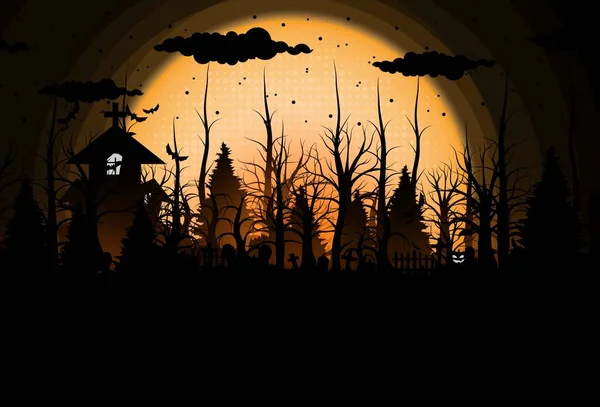 Ευτυχισμένο το Halloween φόντο και τρομακτικό δέντρο κολοκύθα στο νεκροταφείο f — Διανυσματικό Αρχείο