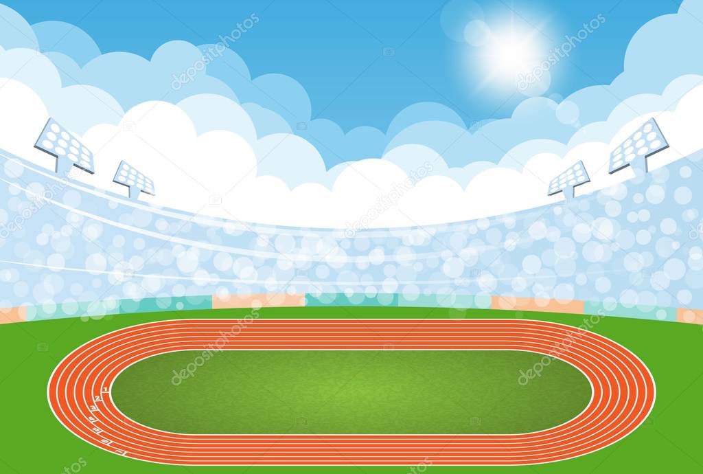 Running track arena field with day design. Vector illumination