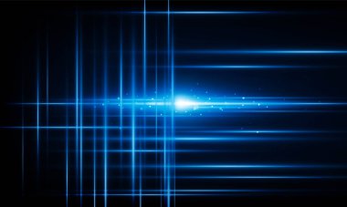 Soyut lazer tarama teknolojisi arka planında ışıklar koyu arkaplan ve Arrow Light üçgen arka planda Hitech iletişimi