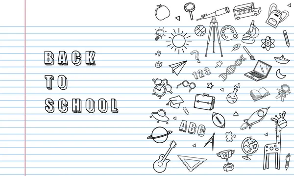 Koncepce Vzdělávání Školní Zázemí Různými Věcmi Notepadu Papíru Zpět Školní — Stockový vektor