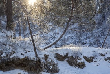 Kış karla kaplı ve soğuk Altai. Altai mavi gözleri