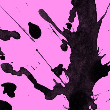 Soyut siyah boya doku pembe bir arka plan üzerinde splatters