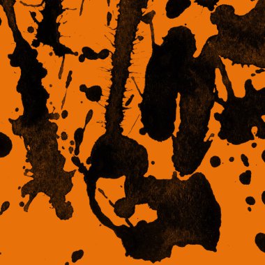 Soyut siyah boya doku turuncu zemin üzerine splatters