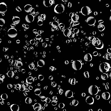 Siyah arka plan üzerine beyaz su kabarcıkları izole. Su damla yağmur. Sualtı oksijen.