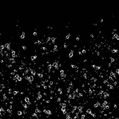 Siyah arka plan üzerine beyaz su kabarcıkları izole. Su damla yağmur. Sualtı oksijen.