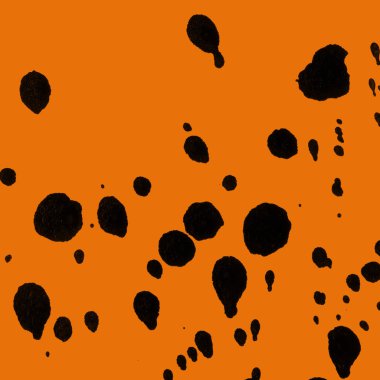 Soyut siyah boya doku turuncu zemin üzerine splatters