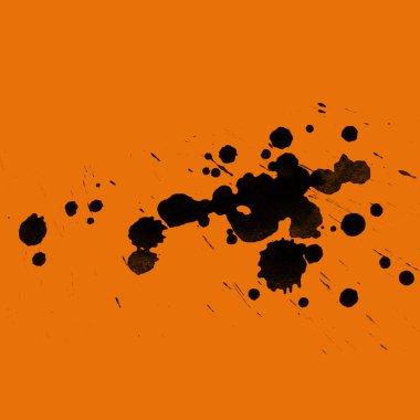 Soyut siyah boya doku turuncu zemin üzerine splatters
