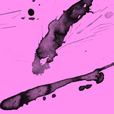 Soyut siyah boya doku pembe bir arka plan üzerinde splatters