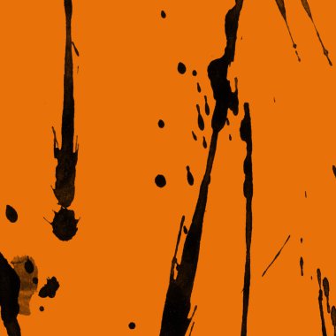 Soyut siyah boya doku turuncu zemin üzerine splatters