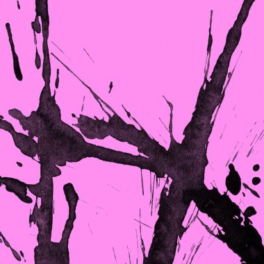 Soyut siyah boya doku pembe bir arka plan üzerinde splatters