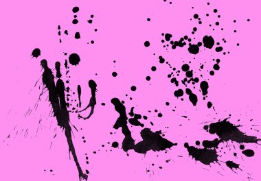 Soyut siyah boya doku pembe bir arka plan üzerinde splatters