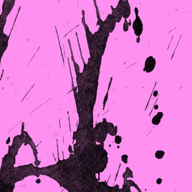Soyut siyah boya doku pembe bir arka plan üzerinde splatters