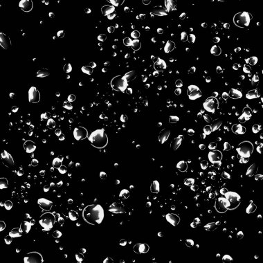 Siyah arka plan üzerine beyaz su kabarcıkları izole. Su damla yağmur. Sualtı oksijen.