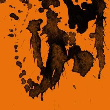 Soyut siyah boya doku turuncu zemin üzerine splatters