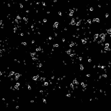 Siyah arka plan üzerine beyaz su kabarcıkları izole. Su damla yağmur. Sualtı oksijen.