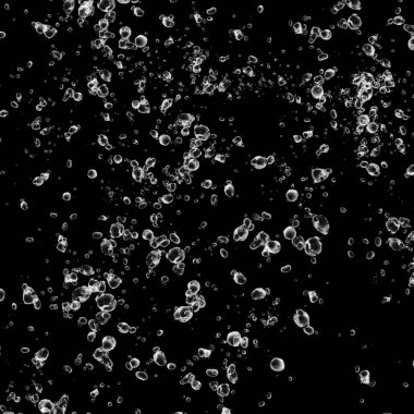 Siyah arka plan üzerine beyaz su kabarcıkları izole. Su damla yağmur. Sualtı oksijen.