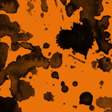 Soyut siyah boya doku turuncu zemin üzerine splatters