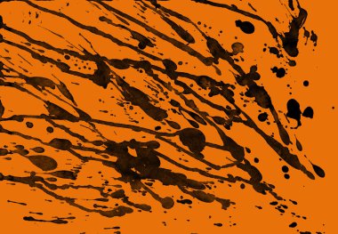 Soyut siyah boya doku turuncu zemin üzerine splatters