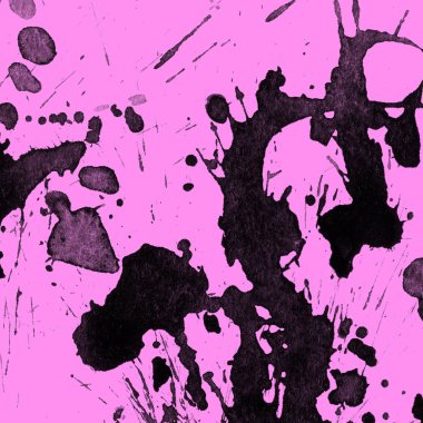 Soyut siyah boya doku pembe bir arka plan üzerinde splatters