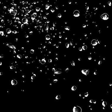 Siyah arka plan üzerine beyaz su kabarcıkları izole. Su damla yağmur. Sualtı oksijen.
