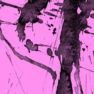 Soyut siyah boya doku pembe bir arka plan üzerinde splatters