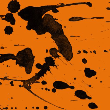 Soyut siyah boya doku turuncu zemin üzerine splatters
