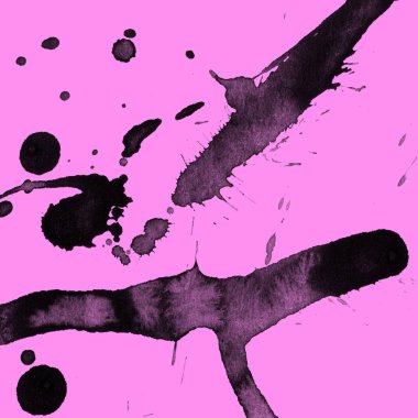 Soyut siyah boya doku pembe bir arka plan üzerinde splatters