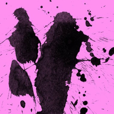Soyut siyah boya doku pembe bir arka plan üzerinde splatters