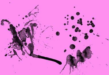 Soyut siyah boya doku pembe bir arka plan üzerinde splatters