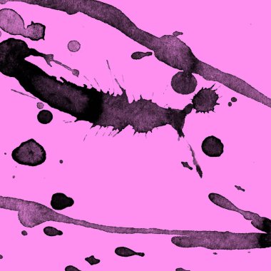 Soyut siyah boya doku pembe bir arka plan üzerinde splatters