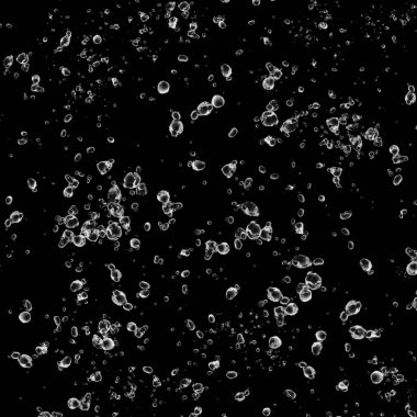 Siyah arka plan üzerine beyaz su kabarcıkları izole. Su damla yağmur. Sualtı oksijen.