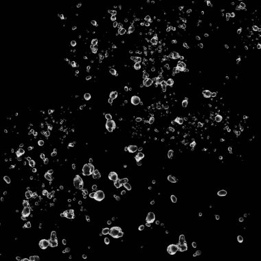 Siyah arka plan üzerine beyaz su kabarcıkları izole. Su damla yağmur. Sualtı oksijen.
