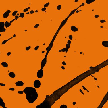 Soyut siyah boya doku turuncu zemin üzerine splatters