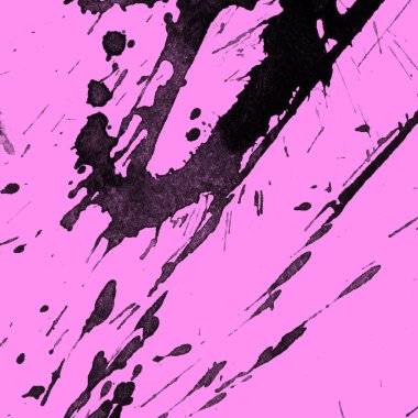 Soyut siyah boya doku pembe bir arka plan üzerinde splatters