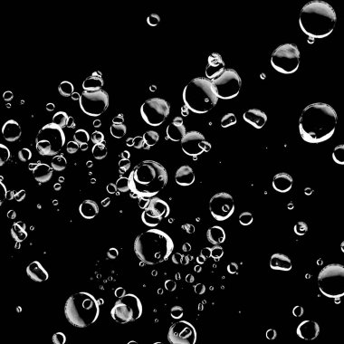 Siyah arka plan üzerine beyaz su kabarcıkları izole. Su damla yağmur. Sualtı oksijen.
