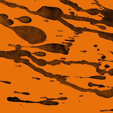 Soyut siyah boya doku turuncu zemin üzerine splatters