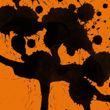 Soyut siyah boya doku turuncu zemin üzerine splatters