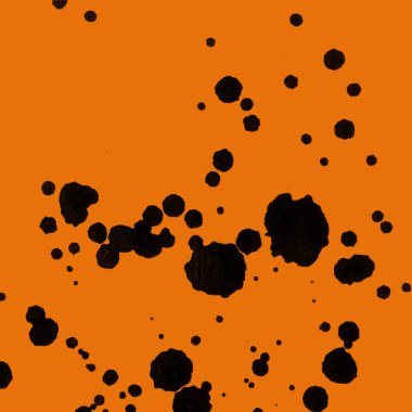 Soyut siyah boya doku turuncu zemin üzerine splatters
