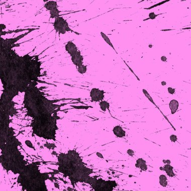 Soyut siyah boya doku pembe bir arka plan üzerinde splatters