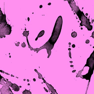 Soyut siyah boya doku pembe bir arka plan üzerinde splatters