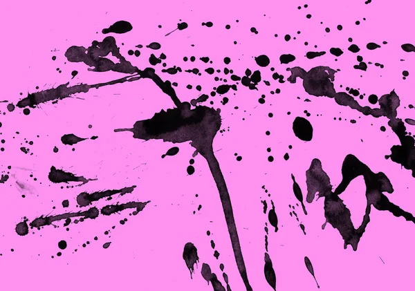 抽象的黑色油漆飞溅纹理在粉红色的背景 — 图库照片