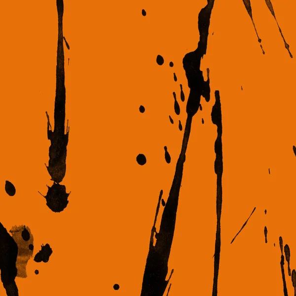 Abstract Black Paint Splatters Texture Orange Background — Stock Photo, Image