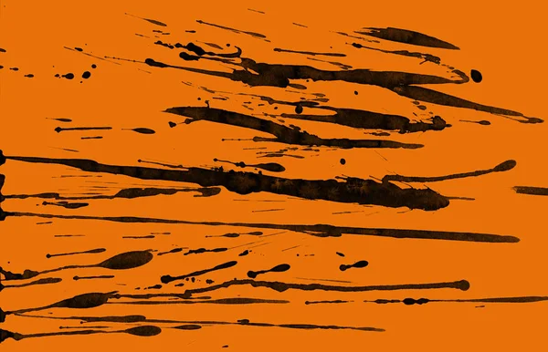 Astratto Vernice Nera Schizza Texture Sfondo Arancione — Foto Stock