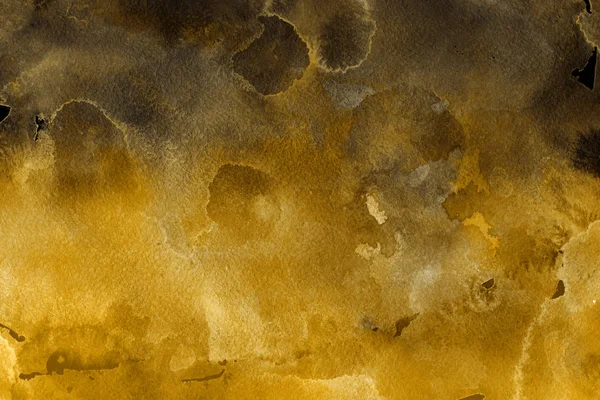 Pintura Aquarela Dourada Sobre Papel Fundo Abstrato — Fotografia de Stock