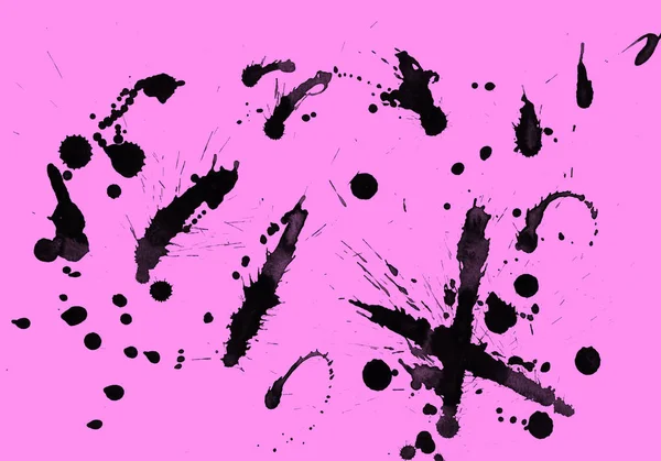 abstract black paint splatters texture on pink background