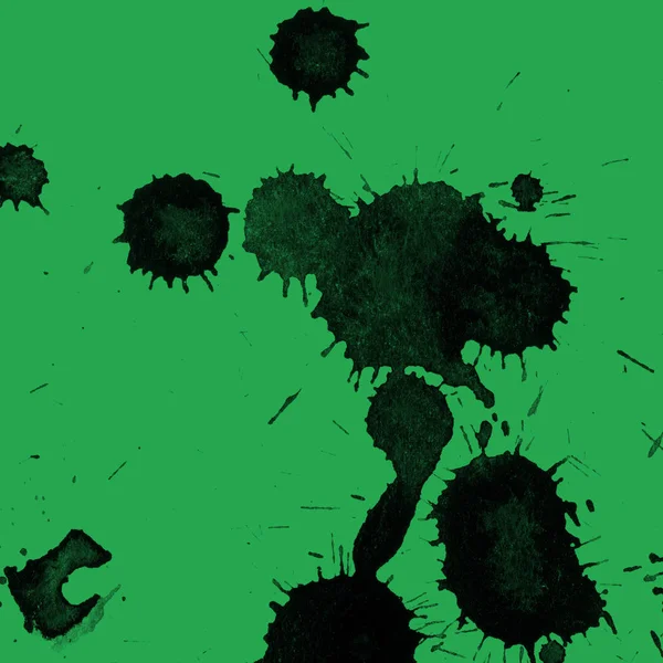 Abstrakt Svart Färg Splatters Textur Grön Bakgrund — Stockfoto