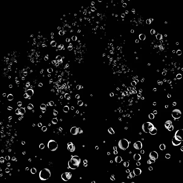 Elszigetelt Fehér Víz Buborékok Fekete Háttér Eső Csepp Víz Víz — Stock Fotó