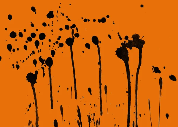 抽象的な黒塗りにオレンジ色の背景のテクスチャが飛び散っ — ストック写真