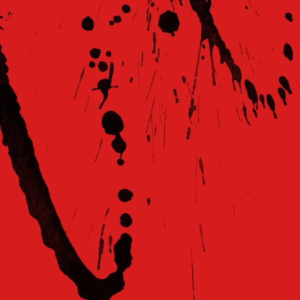 Pintura Negra Abstracta Salpica Textura Sobre Fondo Rojo —  Fotos de Stock