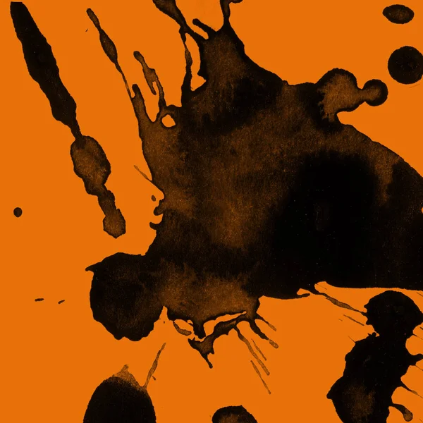Absztrakt Fekete Festék Splatters Textúra Orangebackground — Stock Fotó